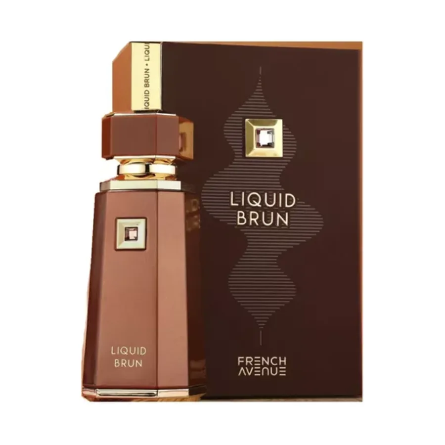 French Avenue Liquid Brun Eau de Parfum 100 ml — frasco e caixa, fundo branco